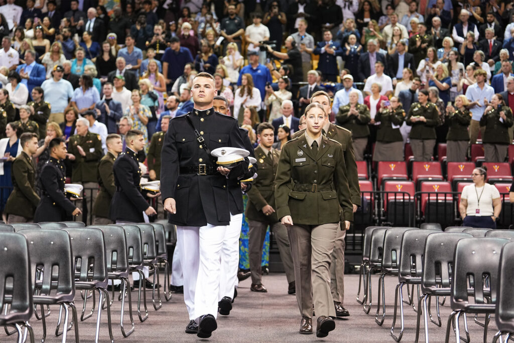 ROTC Cadets march into Cameron Hall.