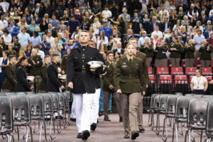 ROTC Cadets march into Cameron Hall.