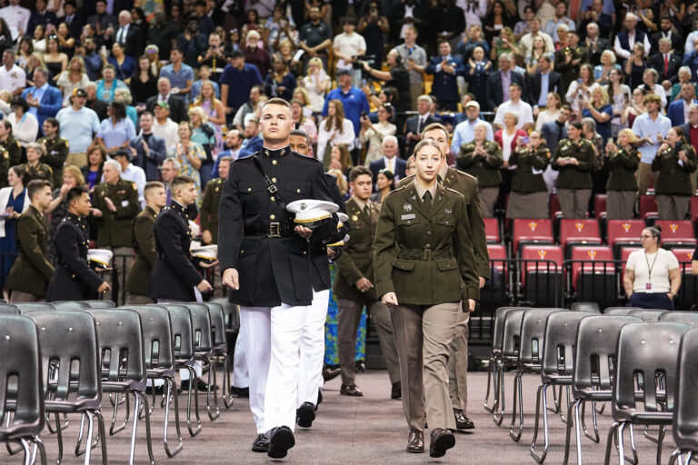 ROTC Cadets march into Cameron Hall.