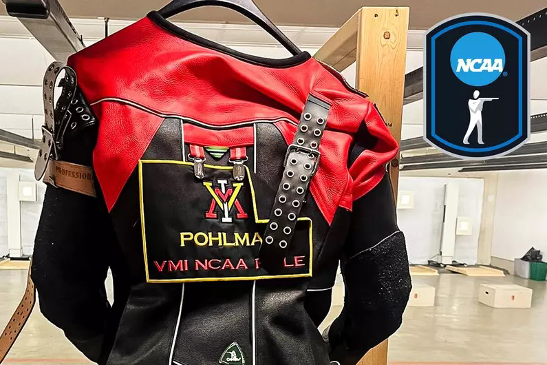 Closeup of Cadet Pohlman's name on his competition uniform.