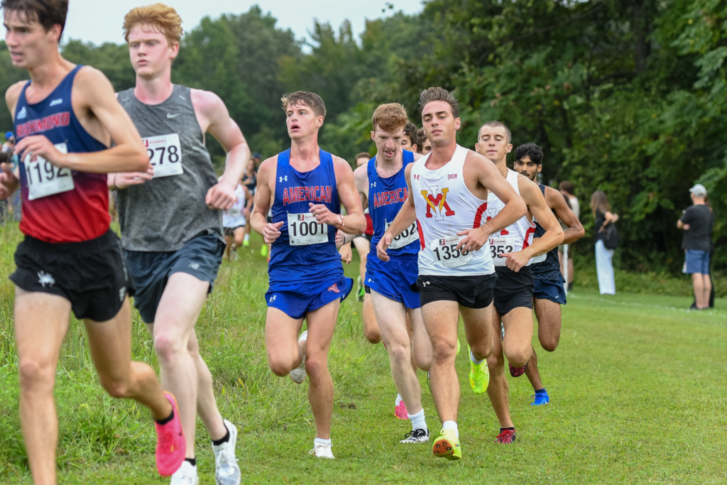 Ben Hagerich running at a cross country meet for Virginia Military Institute. 