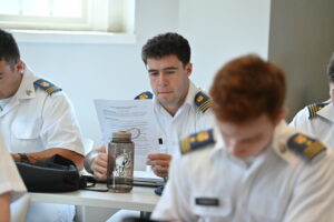 VMI students - known as cadets - review course materials on the first day of class.